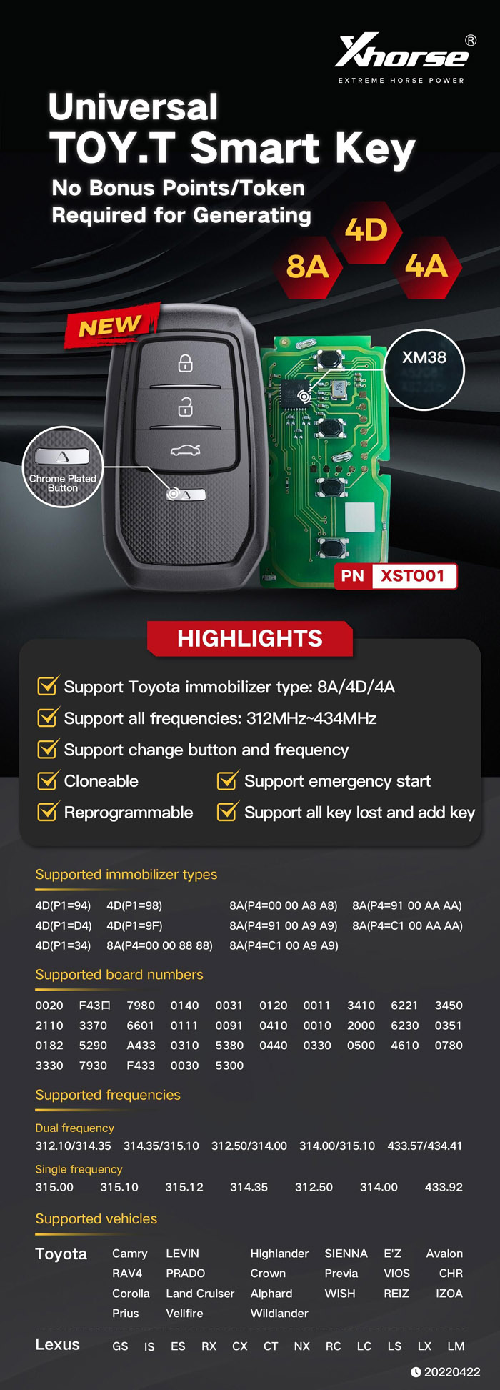 Xhorse Toyota Smart Remote XM38 4D/8A/4A 4 Buttons - XhorseGlobal